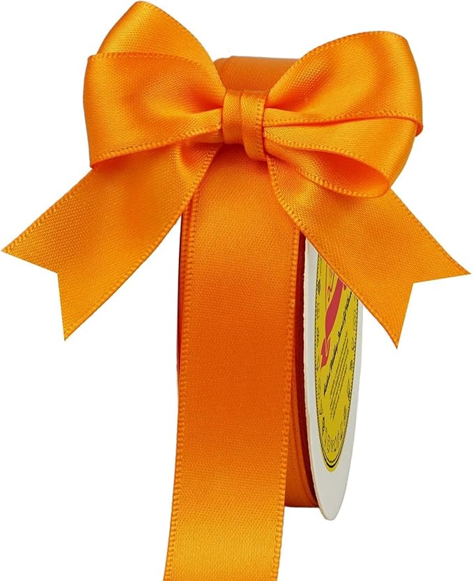 Double Face Autumn Orange Satin Ribbon 7/8 inch X 25 Yards Polyester Autumn Orange Ribbon for Gift Wrapping Very Suitable for Weddings Party Invitation Decorations and More