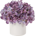 Hydrangea Fake Flowers in Vase, Artificial Flowers with Ceramic Vase Small Faux Potted Floral Arrangements for Bathroom Home Desk Kitchen Counter Vanity Shelf Coffee Table Centerpiece Decor (Purple)