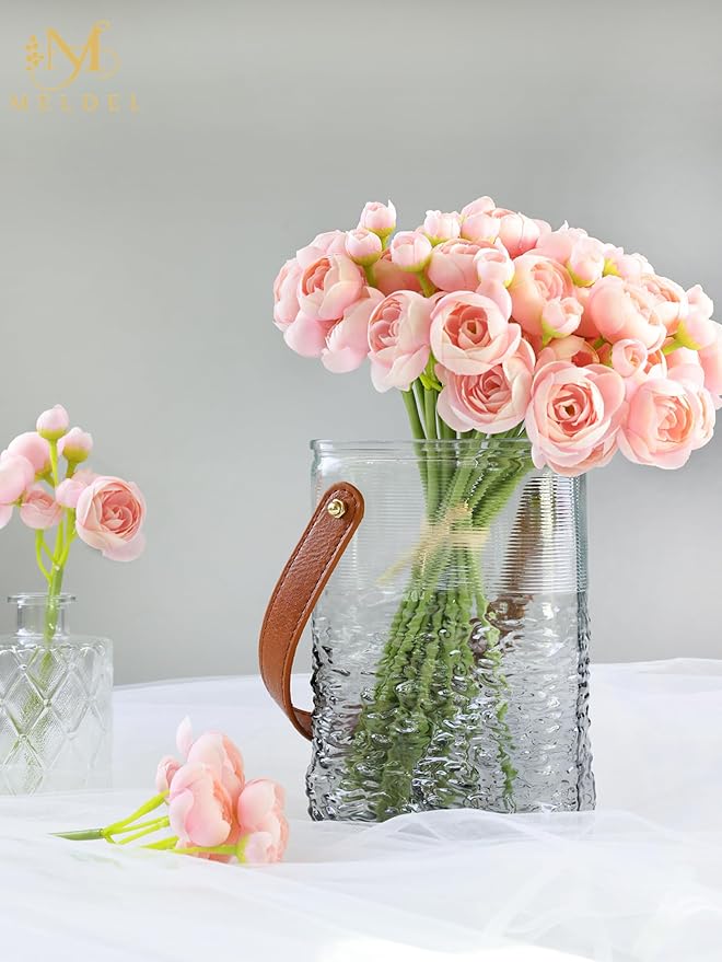 Meldel 32Pcs Ranunculus Artificial Flower, Faux Silk Mini Pink Ranunculus Flowers for DIY Bouquet, Bulk Fake Peony Wedding Filler Flowers for Centerpieces Arrangements Bridal Shower Decorations