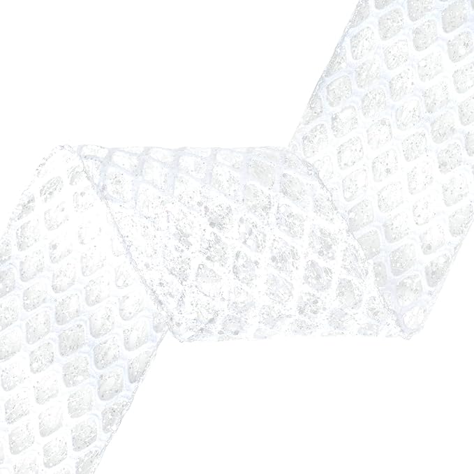 VATIN 4" White Christmas Ribbon, White Glitter Mesh Diamond Web Sequin Dots Wired Christmas Ribbon for Gift Wrapping Bow Making Wreath Supply-10 Yards