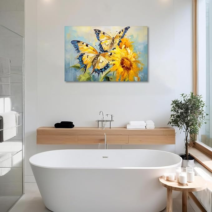KPLUNDO Butterfly Wall Art Sunflower Picture Abstract Landscape Painting Modern Aesthetics Artwork for Living Room Office Home Wall Decor Stretched and Framed Ready to Hang(Art-5,24.00x36.00 inch)