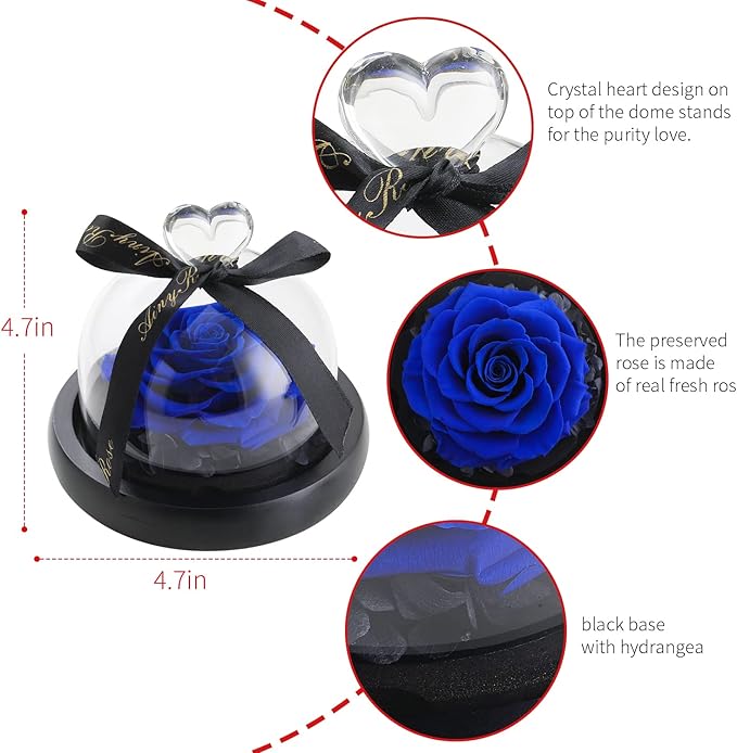 SW Rose Flower Birthday Gifts for Women,Forever Preserved Real Rose in Glass Dome Gift Flower,Women Gifts Eternal Heart Design Present for Valentines Day Mothers Day Christmas Anniversary Mom