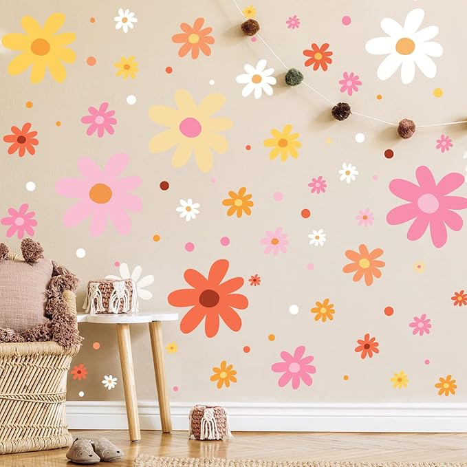 Glow in The Dark Big Daisy Wall Decals，Glowing Luminous Daisy Wall Stickers Colorful Removable self-Adhesive Flower Decals for Girls Bedroom Kids Baby Nursery Living Room Decoration