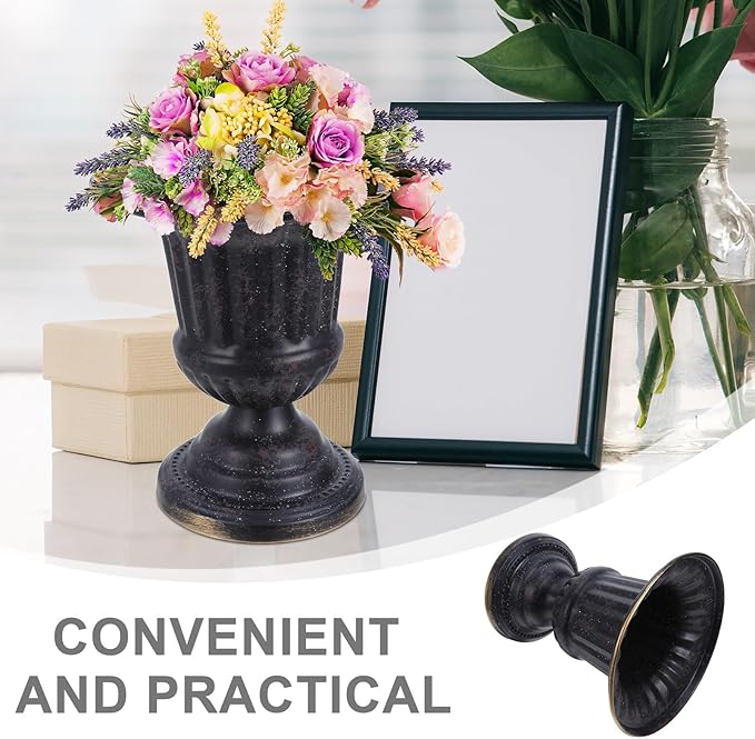 Generic Metal Vase: Urn Planter Flower Arrangement Pots - Indoor/Outdoor Pedestal Planter - Metal Urn Vase Table Centerpieces - Floral Arranging Supply