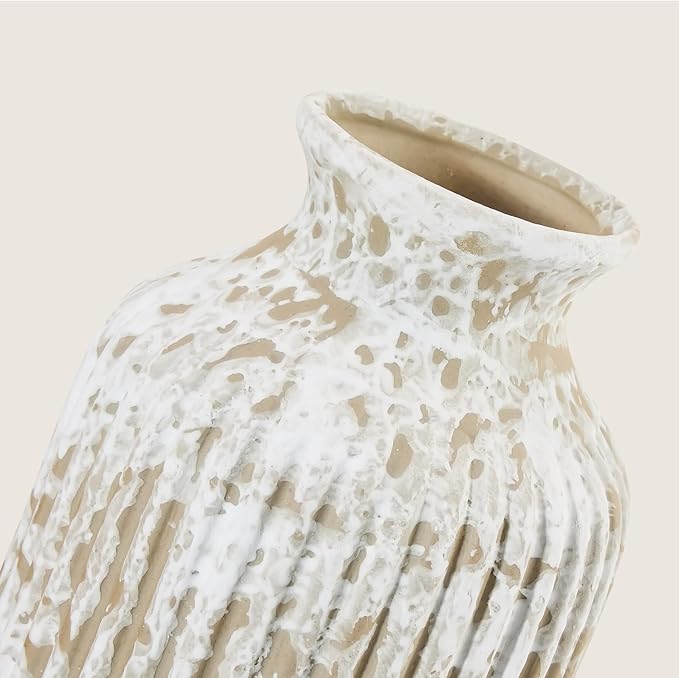 Ceramic Flower Vase Home Décor, 9.25 Inch Rustic Farmhouse Vase, Ribbed Vintage Vase, Pottery Decorative Vases for Living Room, Entryway Table, Shelf, Kitchen Island, Coffee Table(Mottled-Gray)