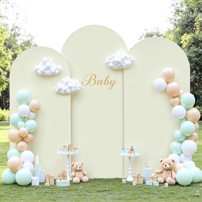 Sage Green Beige Arch Backdrop Cover 8FT 7.2FT 6.6FT Wedding Arch Covers Set of 3 Spandex Fitted Fabric Backdrops Double-Color Arch Covers Stretchy Backdrop for Party Baby Shower Birthday Decoration