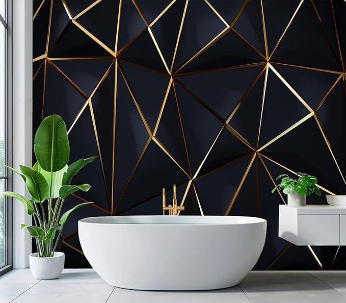Eierme-Polygonal Pattern Luxury Dark Blue with Gold Abstract Background Peel and Stick 90" x 67"