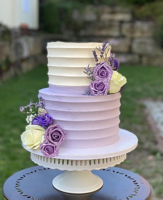 IPOPU Glitter Flowers,25PCS Light Purple Glitter Roses Fake Roses Artificial Flowers for Cake Wedding Bouquet Home Party Decoration(Lilac)
