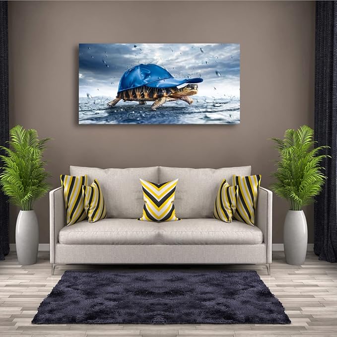 Lovely Sea Turtle Picture Canvas Wall Art for Bathroom Decor,Animal Canvas Print Paintings Artwork for Living Room Home Office Kitchen Wall Decoration,Stretched 20x40 inches Framed Ready to Hang