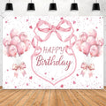 Pink Coquette Birthday Backdrop Decorations Pink Bows and Glitter Balloons Theme Background for Girls Women, Romantic Party Photo Banner for Bachelorette Birthday Decor 7x5ft