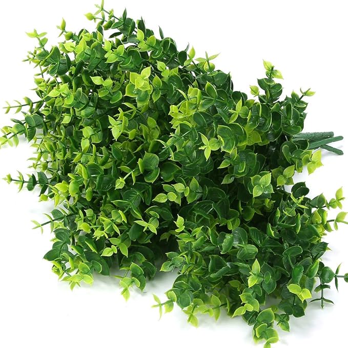 PASYOU Artificial Shrub, Fake Bush Simulation Eucalyptus Grass Greenery Leaves Plastic Plants Indoor Outdoor Outside Home Garden Office Bathroom Verandah Wedding Décor Decoration Planter Filler 8 Pcs