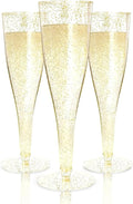 Prestee 200 Disposable Champagne Flutes Gold Glitter Glasses - 4.5 Oz Plastic Champagne Cups for Parties, Wedding Toasts, Mimosa Bar, and New Year’s Eve - Elegant Bulk Gold Plastic Wine Flutes