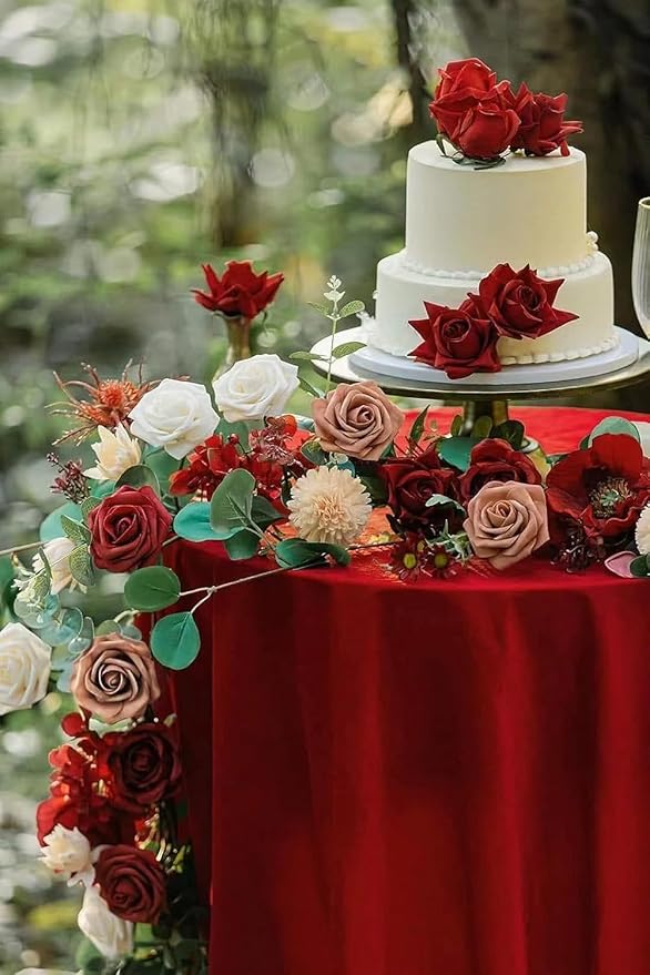 [25PCS] Deep Red Roses Artificial Flowers with Long Stem Real Touch Fake Foam Roses for Decoration DIY Wedding Bouquets Centerpieces Bridal Shower Flower Arrangements Home Decor