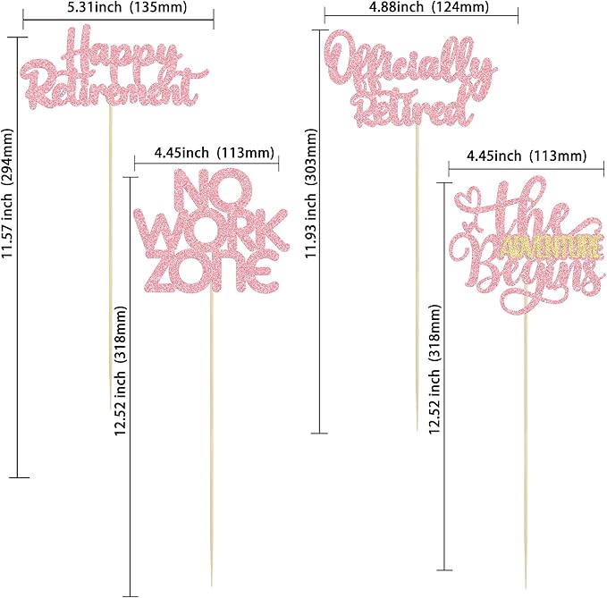 Ephlyn 16Pcs Happy Retirement Centerpiece Sticks Officially Retired Table Flower Centerpieces Sticks No Work Zone Floral Decorations for Farewell Birthday Party Centerpieces Supplies Pink