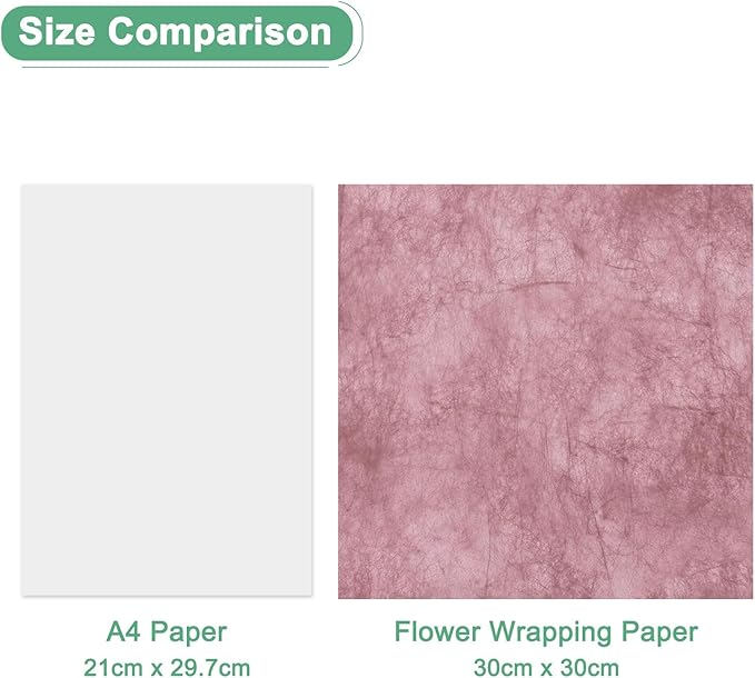 M METERXITY 38-Sheet Korean Cotton Wrapping Flower Paper, 11.8 Inch Waterproof Floral Wrapping Cotton Paper for Bouquets/Gift Packaging [Dark Pink]