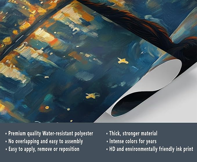 KIREUPA Dog and Moon Night Sky Wall Mural, Starry Night Cityscape 3d Wall Murals, Nighttime Dog Reflection Wallpaper Mural, for Living Room Bedroom Large Wallpaper Indoor Decor 78.7" W x55.1 H