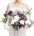 Ling's moment Lilac Wedding Bouquets for Bride, Purple Bridal Bouquets for Bride, 15 Inch Free Form Artificial Wedding Flower Bouquet
