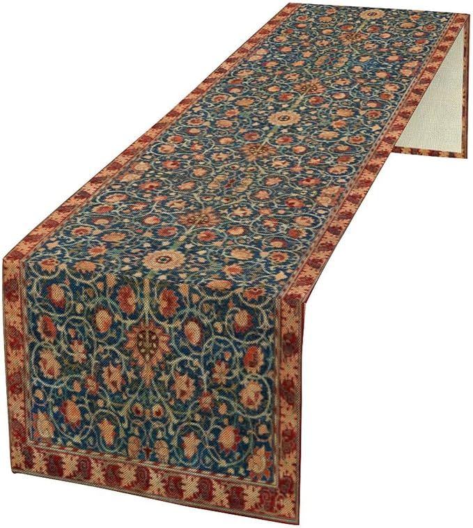 William Morris Table Runner, Rustic Boho Ethnic Flower Original Design Print Table Runner for Home Party Dining Room Kitchen Decor 13x60 Inch