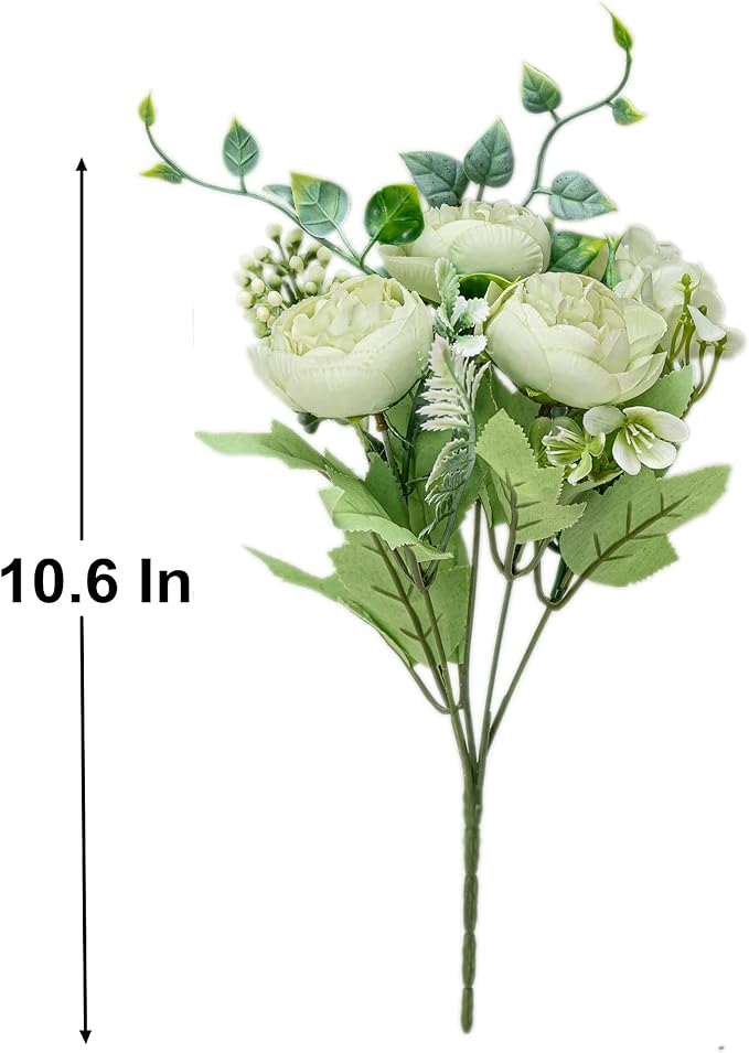 KAOYOO 2 PCS Artificial Peony Bouquet Short Stem for DIY Wedding Decoration Bridal Bouquet Home Decorations(Green 2-PCS)