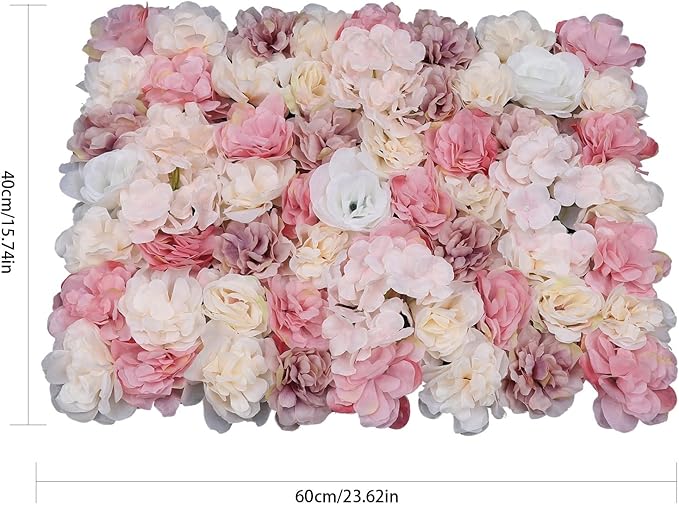 12 Pcs Artificial Flower Wall Panels 3D Flower Background Panel for Wall, 60x40cm Wedding Flower Decorations Wall Silk Rose Panels for Party, Nail, Photo Areas, Stage Background (Pink + Peach)
