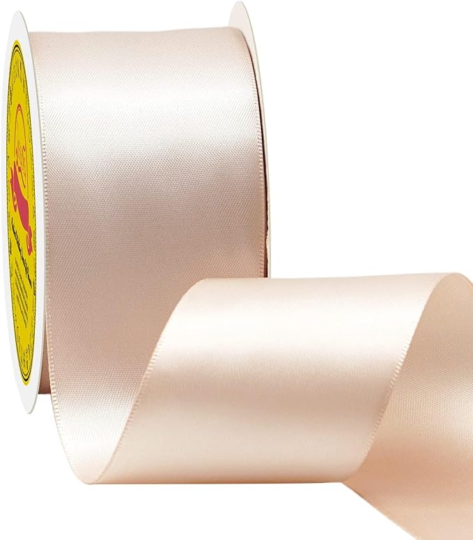 Double Face Vanilla Satin Ribbon 2 inch X 25 Yards Polyester Vanilla Ribbon for Gift Wrapping Very Suitable for Weddings Party Hair Bow Invitation Decorations and More