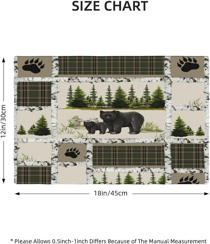 Forest Bear Moose Place Mats Set of 4 Pine Tree Wild Animal Kitchen Dining Table Mat for Indoor Outdoor Decorations 12 X 18 Inch 4 PCS, Style-19