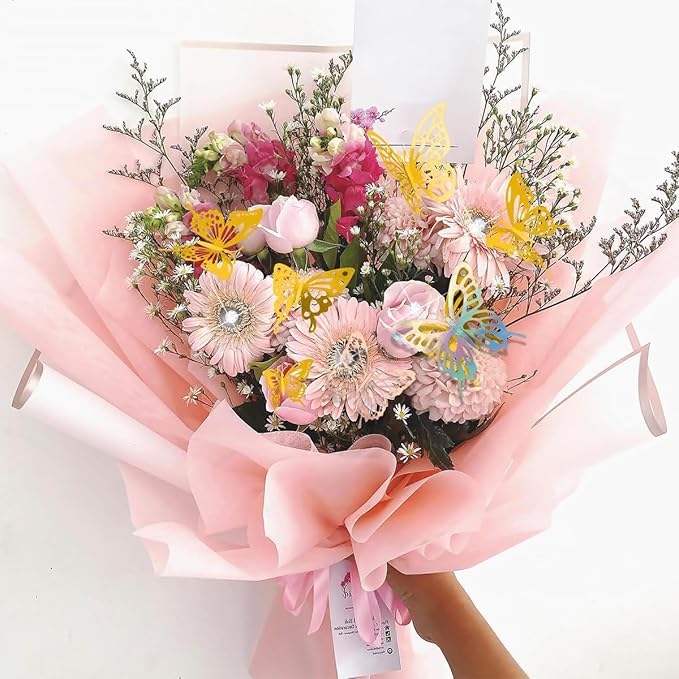 Majreey Floral Wrapping Paper Kit, 80Sheet Waterproof Floral Paper, 3Rolls Ribbon for Flower Bouquet, 2Rolls Transparent Tape,100Pcs Flower Pins, 48Pcs 3D Butterflies, 9Pcs Crowns for Florist Wrapping