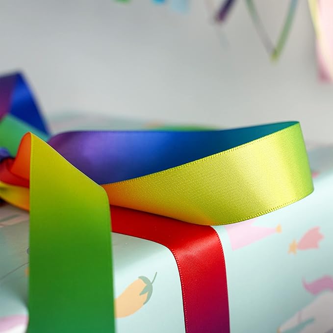 MEEDEE Satin Ribbon 1 inch Rainbow Ribbon Rainbow Satin Ribbons Neon Color Ribbons for Gift Wrapping Birthday Pride Party Decoration Handmade Bows DIY Crafts - 25 Yards