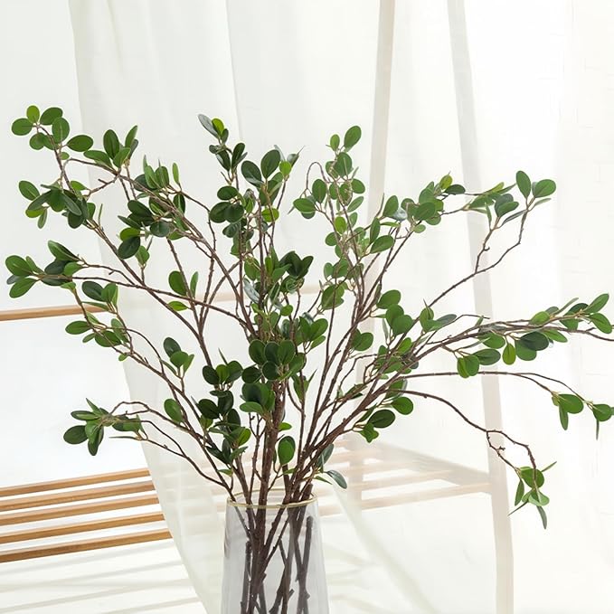 4Pcs Artificial Greens Branches for Vase, 27" Faux Twigs Tree Stems, Fake Plants Tree Branches for Home Decor, Fake Ficus Twigs for Office Wedding Shop Vase Fillers Banquet Decoration