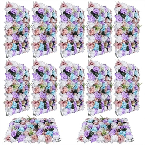 12 Pcs Artificial Flower Wall Panels 60x40cm 3D Flower Background for Wall, Wedding Flower Decorations Wall Silk Rose Panels for Candy Wall, Photo Areas, Stage Background Wall(Dahlia + Rose + Leaf)