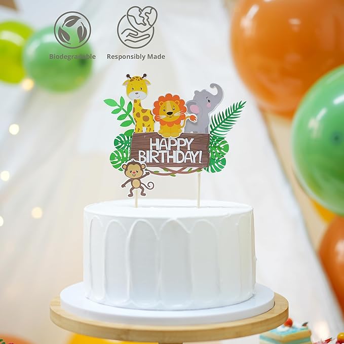 127 PCS Safari Birthday Decorations – Includes Safari Balloon Arch Kit, Pump, Cake Topper, Plates, Napkins, Bamboo Forks, and Banner – Animal Birthday Party Decorations for Boys, Girls, Serves 20