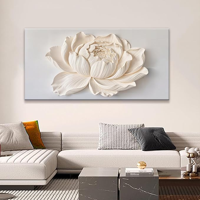 TAIJXAGSG Modern Wall Art White Flower Canvas Art Wall Decor Wall Decor Prints Painting Wall Art Picture For Bedroom Living Room Dining Room Home Office Artwork 24"×48" Ready To Hang