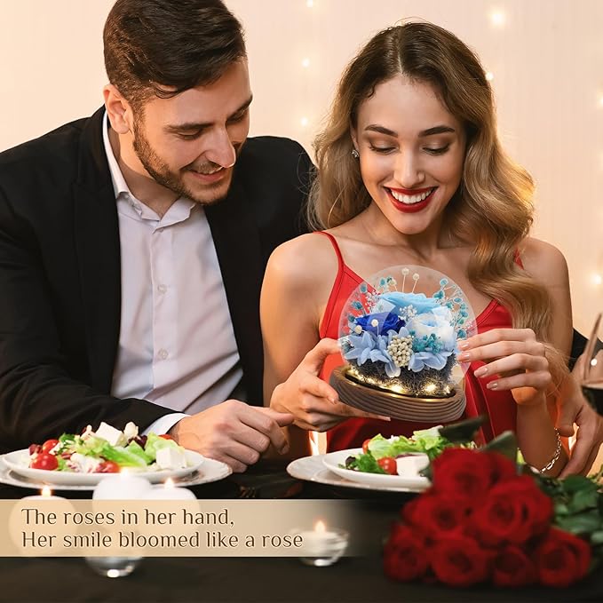Preserved Flowers,Rose in Glass Dome with LED Light, Gifts for Her, Women, Mom,Grandma,Girlfriend, Wife - Style6