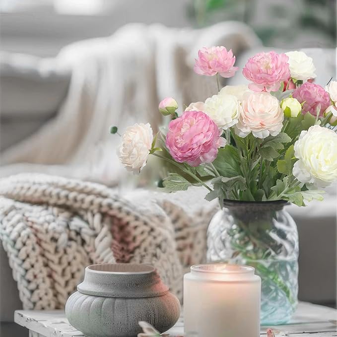 6 Pcs Artificial Flowers Silk Peony Rose Single Stem Artificial Flowers Pink Faux Peony Bouquet Floral Arrangement Bundle Fake Flowers Bulk for Table Centerpiece Wedding Farmhouse Home