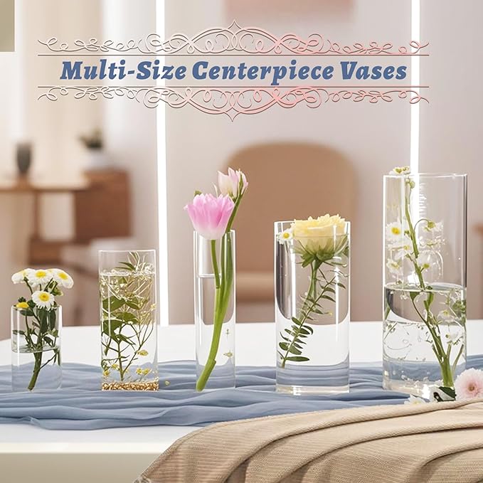 72pcs Glass Vase Cylinder Vases for Centerpieces Small Flower Glass Vases Home Decor Centerpiece Table Clear Flower Vase Decorations for Wedding＆Holiday 4,6,7.5,8,8,10 Inch Tall