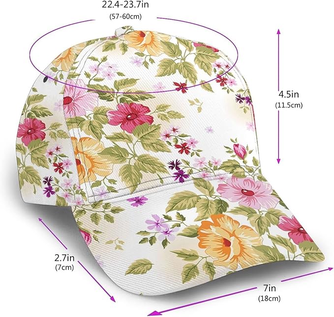 Floral Baseball Cap for Women Fashionable Adjustable Dad Hat Low Profile Running Hat for Summer Sporting Working Hiking