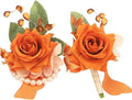 Weslymoo Burnt Orange Rose Wrist Corsage and Boutonniere Set Artificial Prom Flower Corsage Wristlet Band Bracelet and Boutonniere for Men Wedding Accessories Prom Stuff Decorations