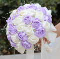 Bridal Wedding Bouquet Round Bling Brooch Bouquet Throw Toss Artificial Rose Flower Bunch for Bride Bridesmaid Wedding Quinceanera(Light Purple & Ivory, 8.7")