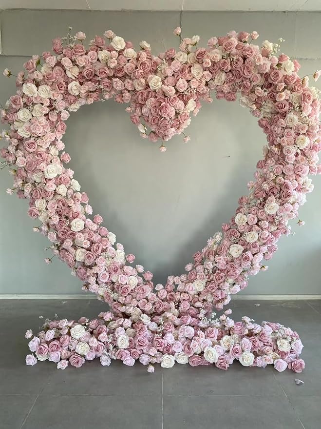7FT Heart Shaped Metal Arch Frame, Wedding Arch Stand for Ceremony, Large Double Tube Balloon Arch for Wedding Backdrop (White)