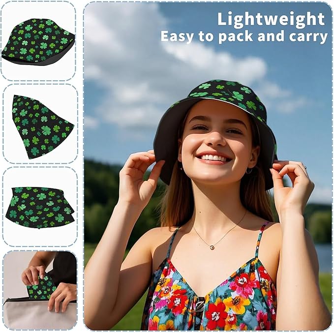 Bucket Hat for Women Men Unisex Sun Cap Packable Outdoor Fisherman Hat Headwear,Reversible Double-Side-Wear
