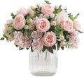 4 Bunches Artificial Flowers Pink Peonies for Decoration Silk Flowers Fake Roses Arrangements Plastic Table Centerpiece Faux Flores for Home Vase Living Room Decor