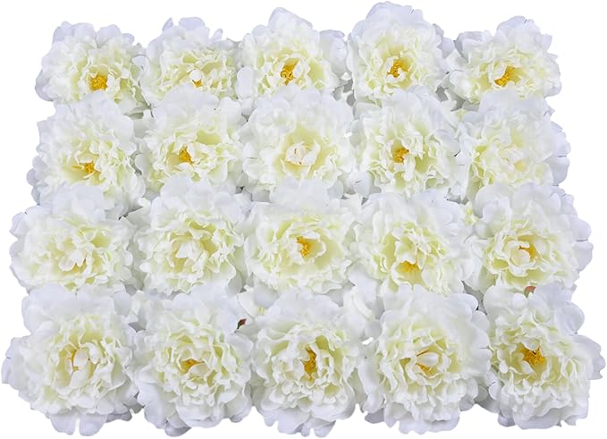 20pcs 5" Artificial Flower Peonies, Silk Peonies with 6" Stems, Flowers Suitable for Wedding Bouquets, Home Party Decoration (Milk White)