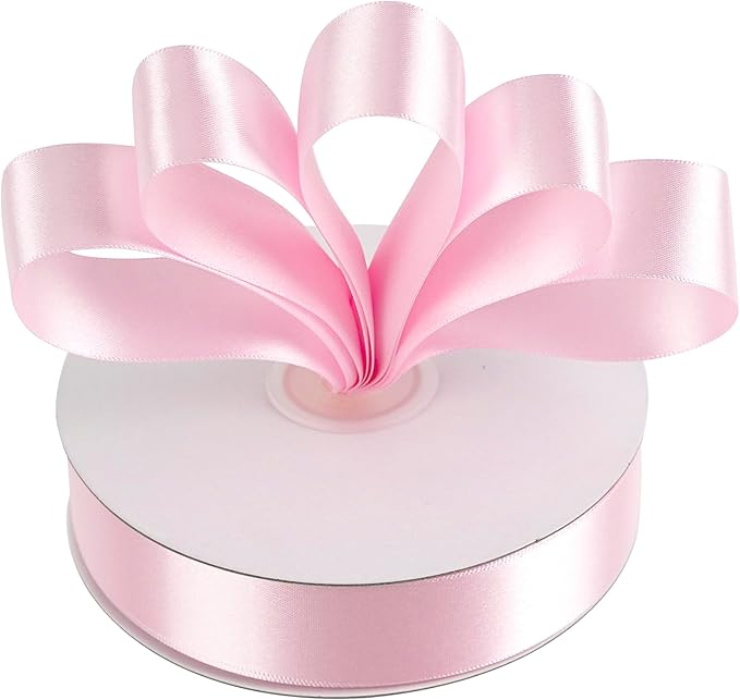 MEEDEE Pink Ribbon 1 Inch Pink Satin Ribbon Lux Double Faced Satin Ribbons by 50 Yards Polyester Wrapping Ribbons for Crafts, Weddings, Flower Bouquet, Holiday Decorating