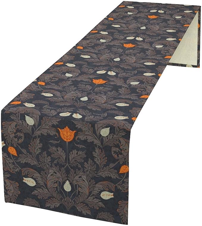 Vintage William Morris Table Runner, Retro Botanical Floral Plant Nature Design Table Runner for Kitchen Dining Wedding, 13x108 Inch