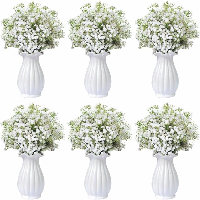 100PC Baby Breath Artificial Flowers - Babies Breath Flowers Artificial Bulk Faux Flowers Bouquet White Flores Real Touch Fake Flowers Arrangements Wedding Centerpieces Tables Decorations