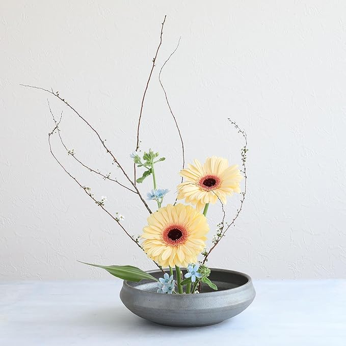 Wazakura Minoyaki Series Round Ikebana Flower Vase Made in Japan, Arrangement Pottery Supplies - Sumi
