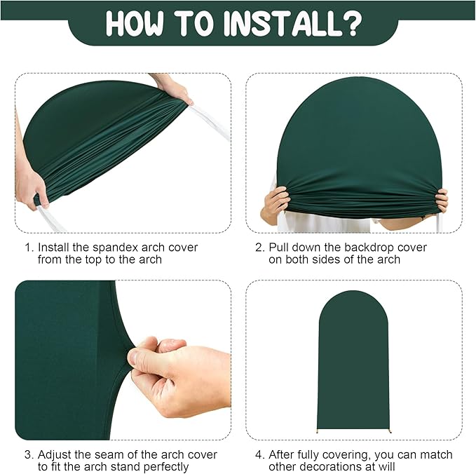Hunter Green Arch Backdrop Covers - 7.2FT, 6FT Spandex Fitted Wedding Arch Stand Covers Round Top Chiara Stretchy Arch Backdrop Cover for Christmas Wedding Birthday Party Decoration