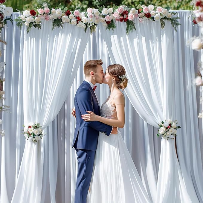 Wrinkle Free White Backdrop Curtain for Parties 20x7ft Soft Fabric Drapes Wedding White Curtain Backdrop for Birthday Party Decorations Background for Photography 5x7ft, 4 Panels