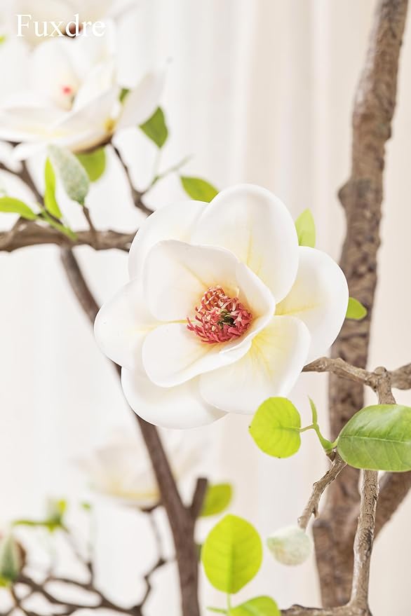 Artificial Magnolia Tree, 6.8FT Tall Fake Indoor Tree, Realistic Real Touch Leaves and Flowers Perfect for Indoor Decor, Living Room, Door, Office and Hotel Decor (White)
