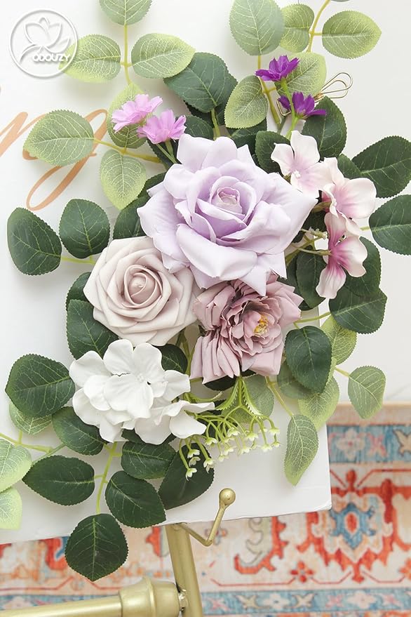 Pack of 2 Wedding Arch Decorations Artificial Hanging Flowers Floral Swag for Wedding Welcome Sign Backdrop Balloon Arch Home Party Bridal Ceremony Reusable(Purple)
